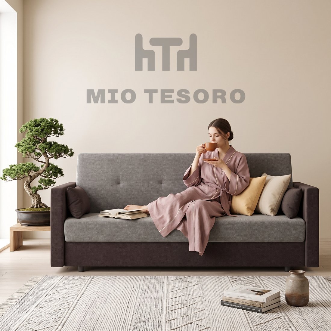 Диван Mio Tesoro Номан (рогожка, бежевый/коричневый)