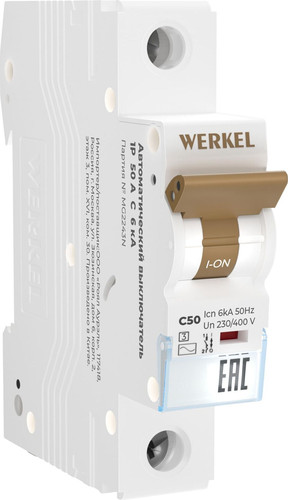 Выключатель автоматический Werkel 1P 50 A C 6 кА W901P506
