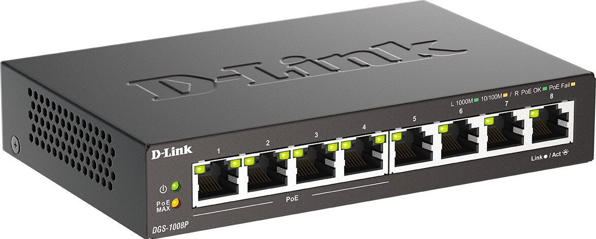 Неуправляемый коммутатор D-Link DGS-1008P/F3A