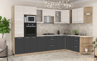 Готовая кухня Интерлиния Мила 1.88x3.2 правая (вудлайн кремовый/антрацит/малага)