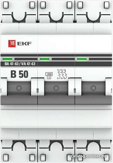 Выключатель автоматический EKF PROxima ВА 47-63 3P 50А (В) 4.5kA mcb4763-3-50B-pro