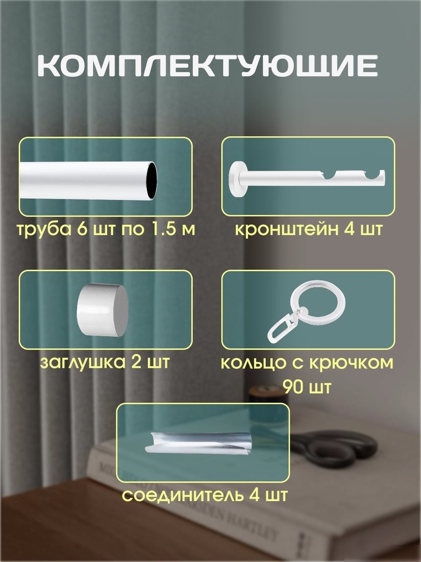 Карниз для штор Sundays Home Модерн 19мм+19мм двухрядный (составной, белый, 4.5м)
