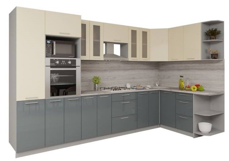 Готовая кухня Интерлиния Мила Gloss 1.68x3.4 правая (ваниль-асфальт)