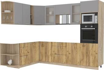 Готовая кухня Интерлиния Мила 1.88x2.8 левая без столешницы (серебристый/дуб золотой)