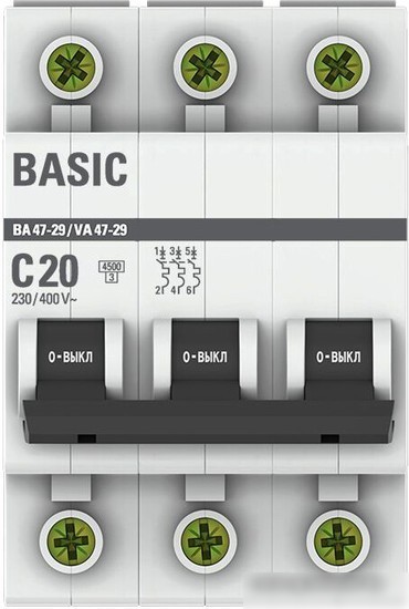Выключатель автоматический EKF ВА 47-29 3P 20А (С) 4.5кА mcb4729-3-20C