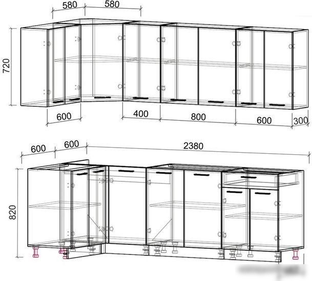 Интерлиния Мила Лайт 1.2x2.4 без столешницы (дуб белый/дуб серый)