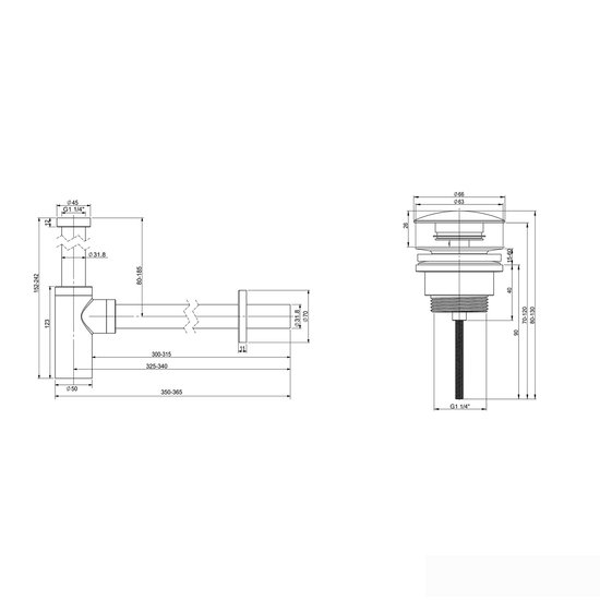 Сифон Wellsee Drainage System 182108003 (сифон, донный клапан, матовый белый)