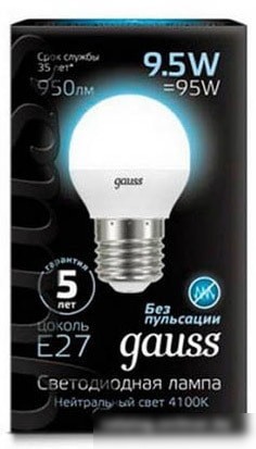 Светодиодная лампа Gauss LED Globe E27 9.5 Вт 4100 К 105102210