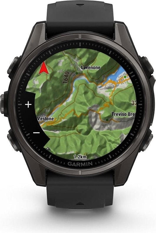 Умные часы Garmin Fenix 8 Sapphire 43мм (титановый угольно-черный DLC, пепельно-серый ремешок)