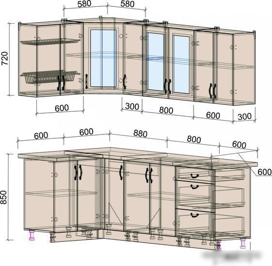 Угловая кухня Интерлиния Мила Крафт 1.2x2.3 (дуб полярный)