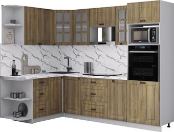 Готовая кухня Интерлиния Мила Деко 1.68x2.6 LV (дуб вотан/дуб вотан/белый гранит)