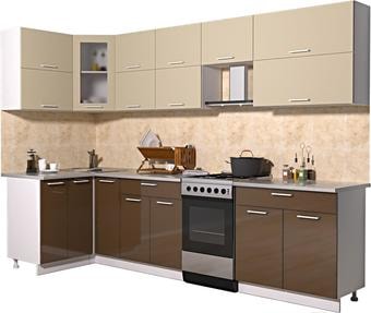 Угловая кухня Интерлиния Мила Gloss 50-12x29 (ваниль/шоколад глянец)