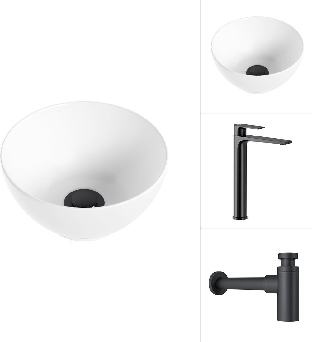 Умывальник Lauter 21601E + Reef 21CK8678BS с сифоном 21635B (черный матовый)