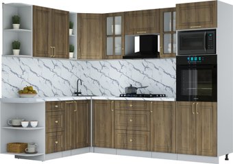 Готовая кухня Интерлиния Мила Шато 1.88x2.6 ВТ LV (дуб вотан/дуб вотан/белый гранит)