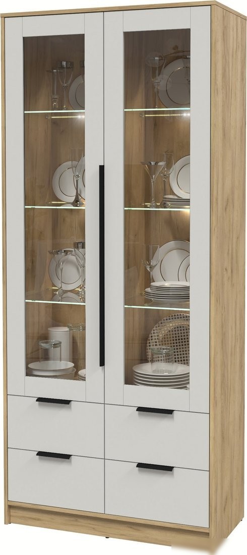 Шкаф-витрина Интерлиния Концепт КТ-ШВ2 с подсветкой (персидский жемчуг/дуб золотой)